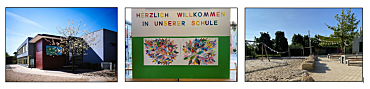 Hintereingang vom Hof - Schulgebäude im Frühling