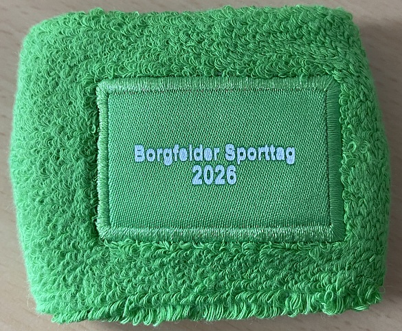 Schweißband mit der Beschriftung Borgfelder Sporttag 2026