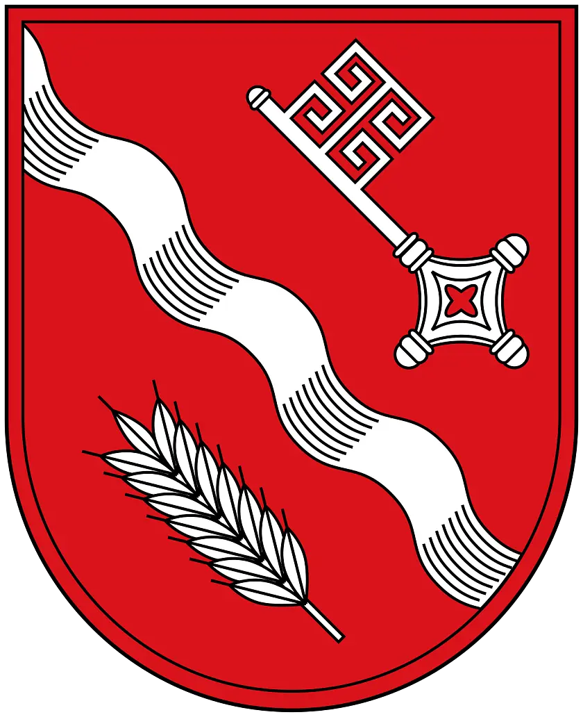 Wappen Borgfelds mit dem Bremer Schlüssel, der Wümme und einer Ähre